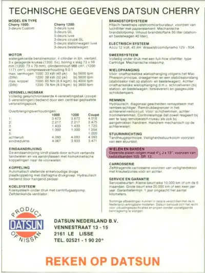 Click to enlarge 1982 Datsun Cherry Specifications