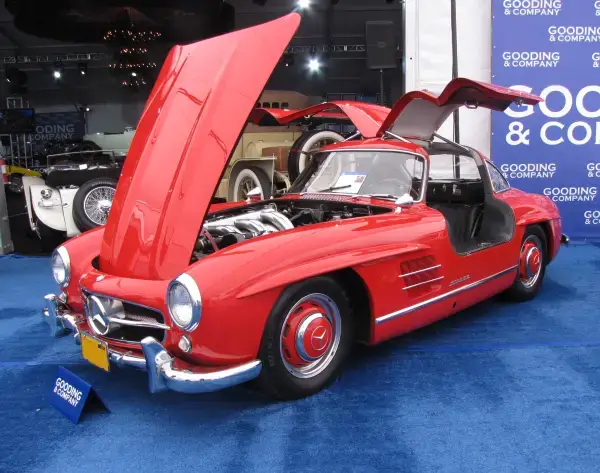 Click to enlarge Red Mercedes-Benz 300 SL with Lifted Doors and Bonnet